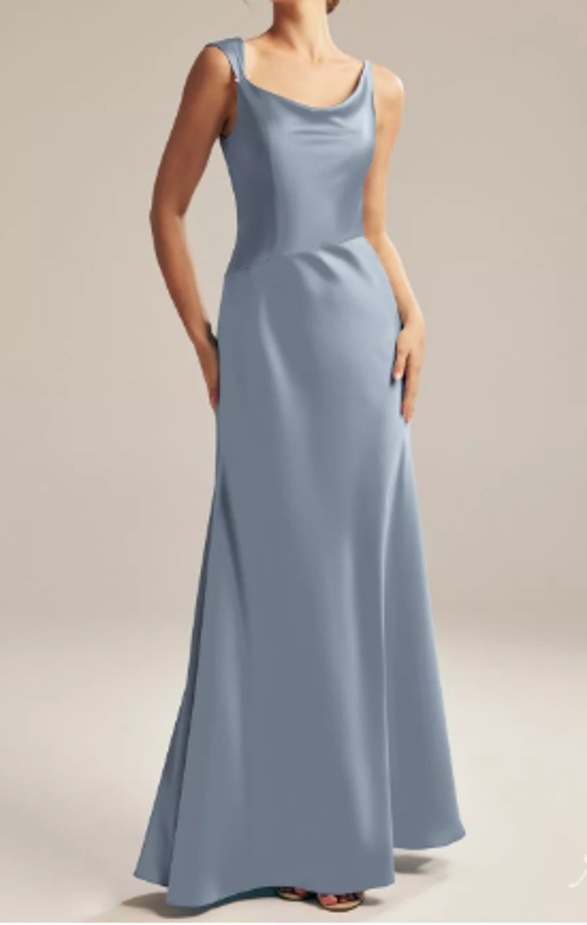 AW BRIDAL 8 M dusty blue Meggie satin bridesmaid party maxi dress NEW B48